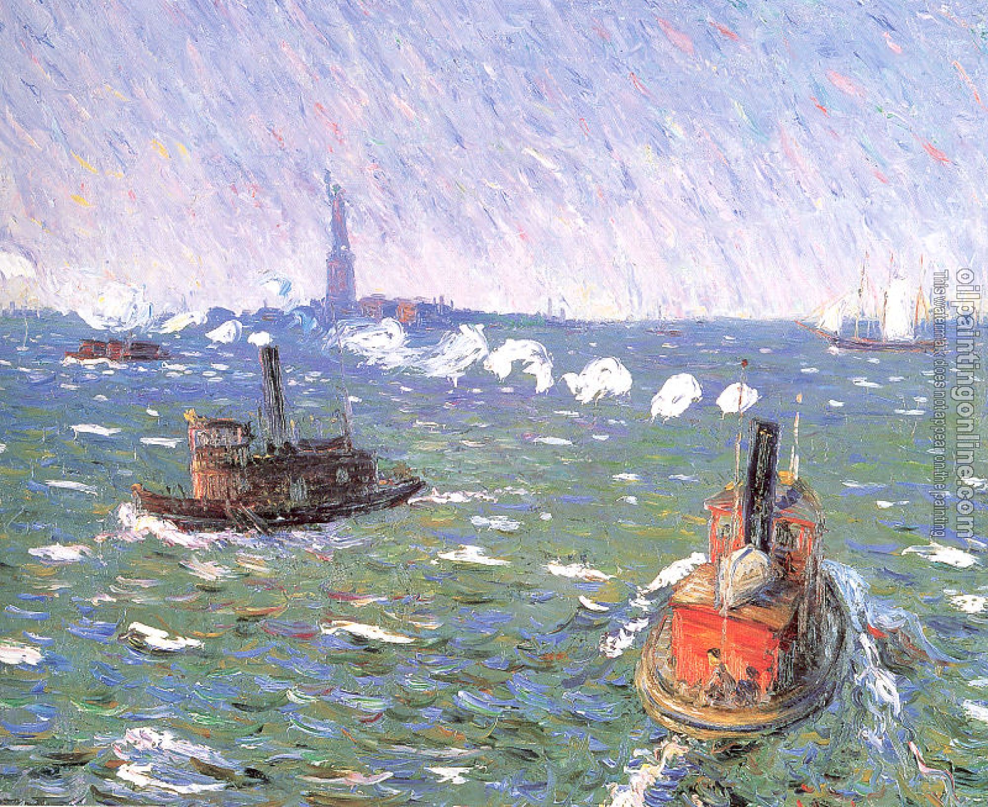 William James Glackens - Breezy Day Tugboats New York Harbor